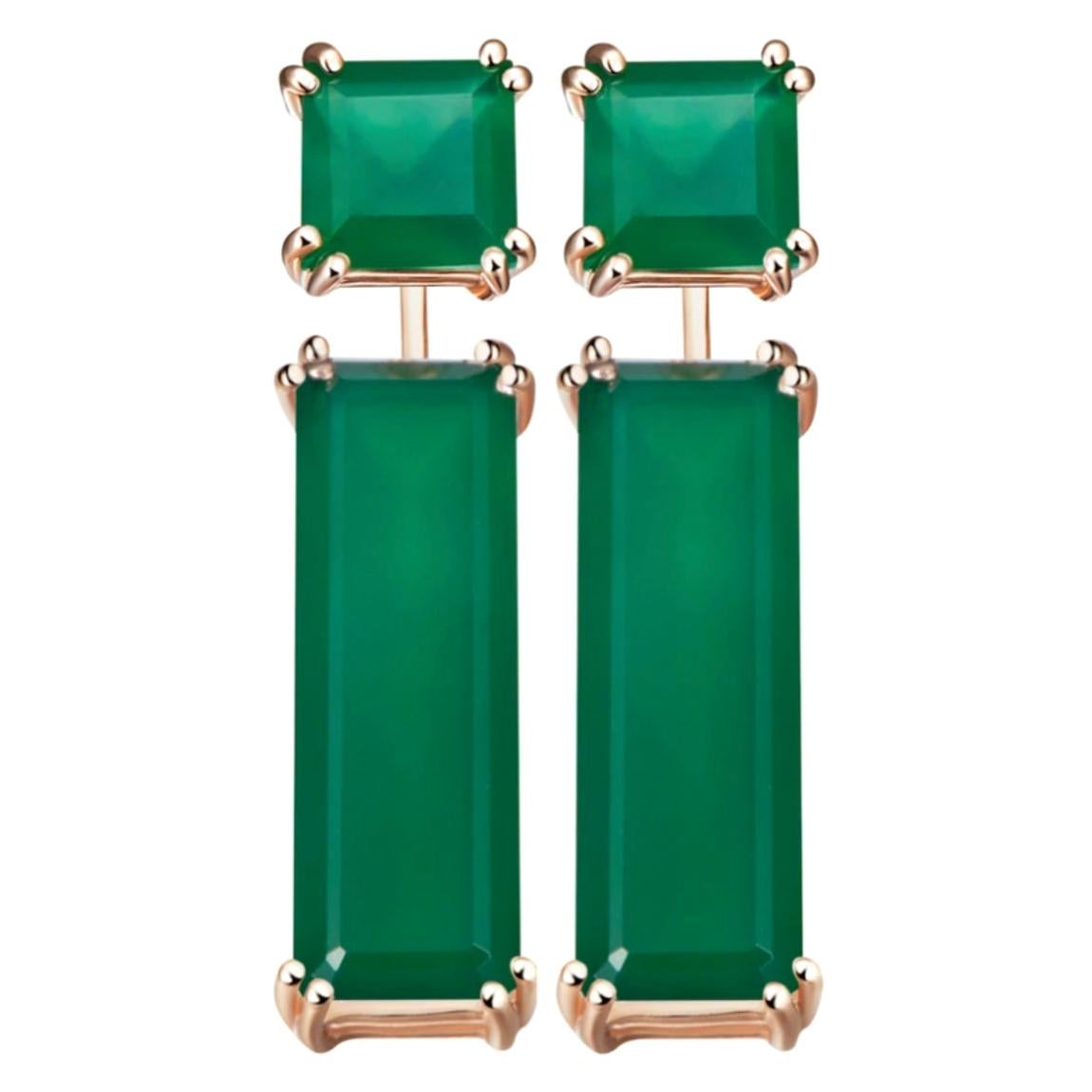Hestia Modern Sophia Green Agate Stud and Marilyn Gemstone Earring Extenders For Sale