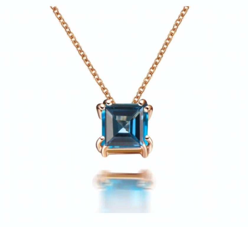 Hestia Modern London Blue Topaz Princess Cut Gemstone Audrey Necklace For Sale 2