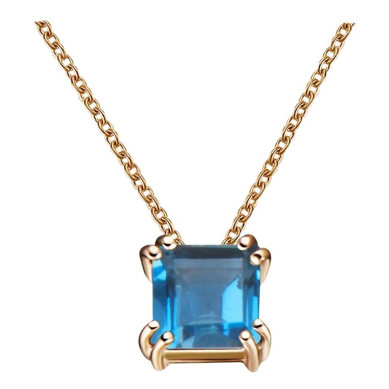 Hestia Modern London Blue Topaz Princess Cut Gemstone Audrey Necklace For Sale