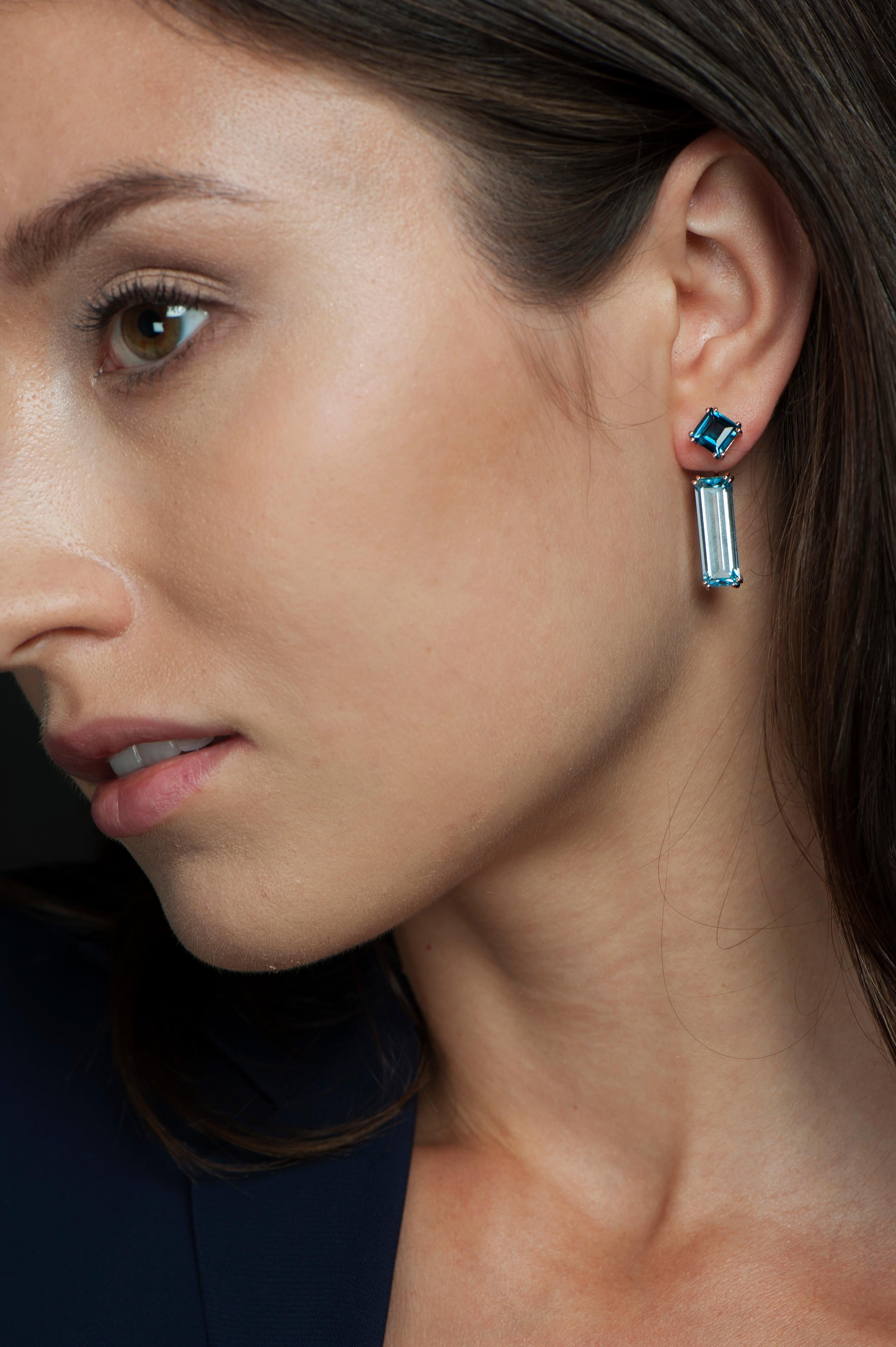 Hestia Modern London Blue Topaz Princess Cut Sophia Stud Earrings For Sale 1