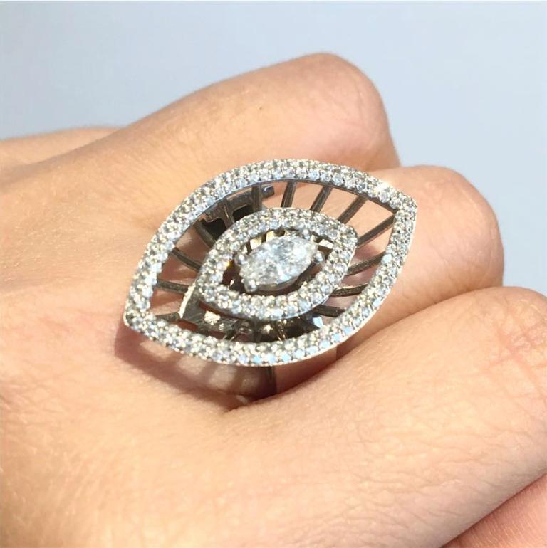 Hestia Modern Marquise Diamond 14 Karat White Gold Cocktail Diamond Ring In New Condition For Sale In Toronto, Ontario