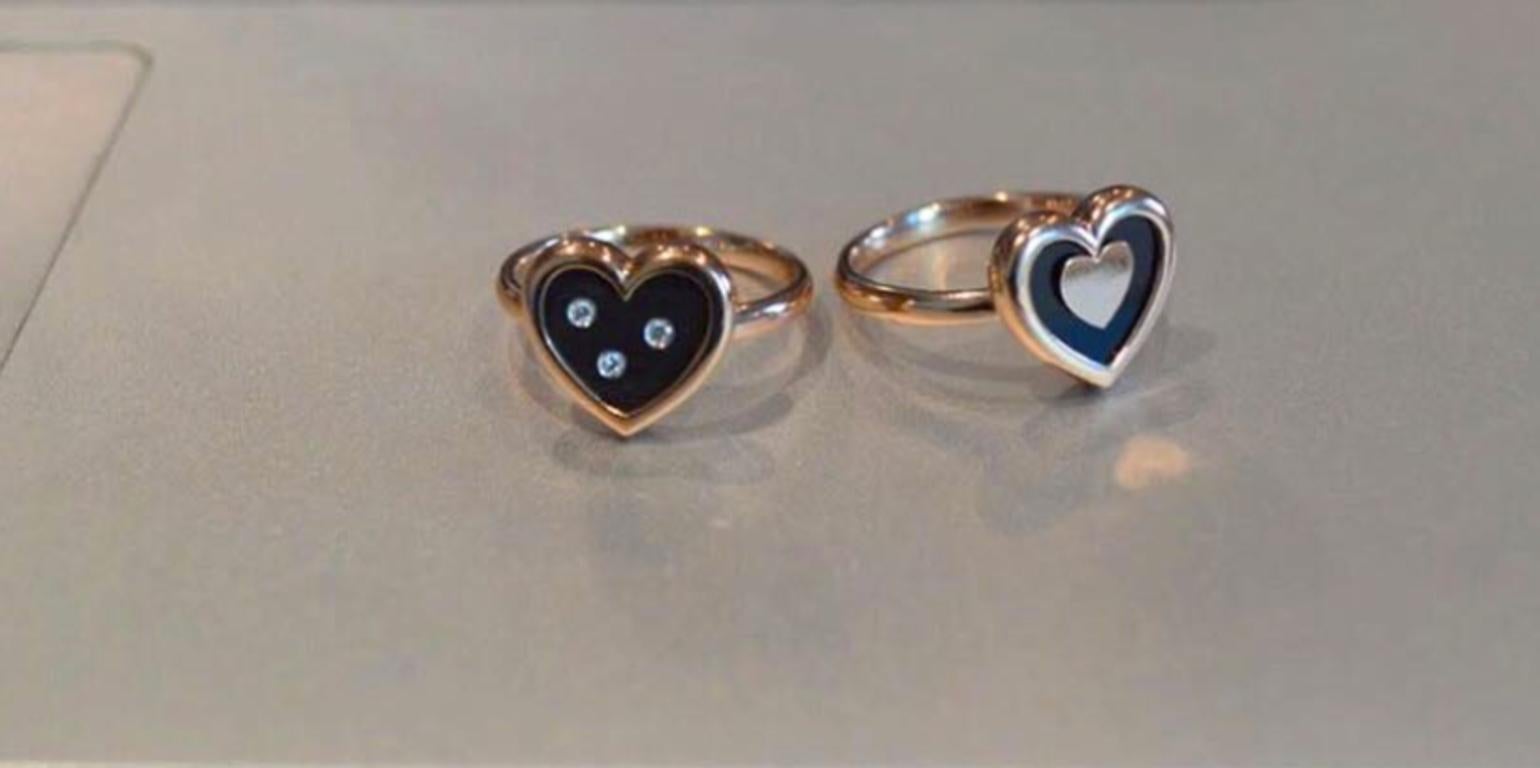 Women's Hestia Modern Onyx Diamond Heart Rose Gold Ring For Sale