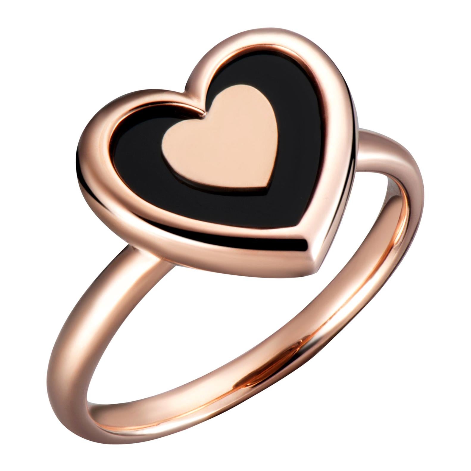 Hestia Modern Onyx Heart Rose Gold Ring For Sale