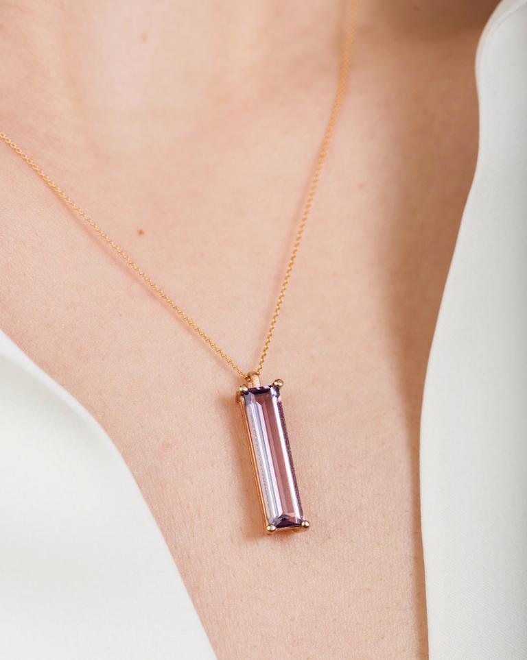 Women's Hestia Modern Elizabeth Purple Amethyst Gemstone Pendant Necklace For Sale