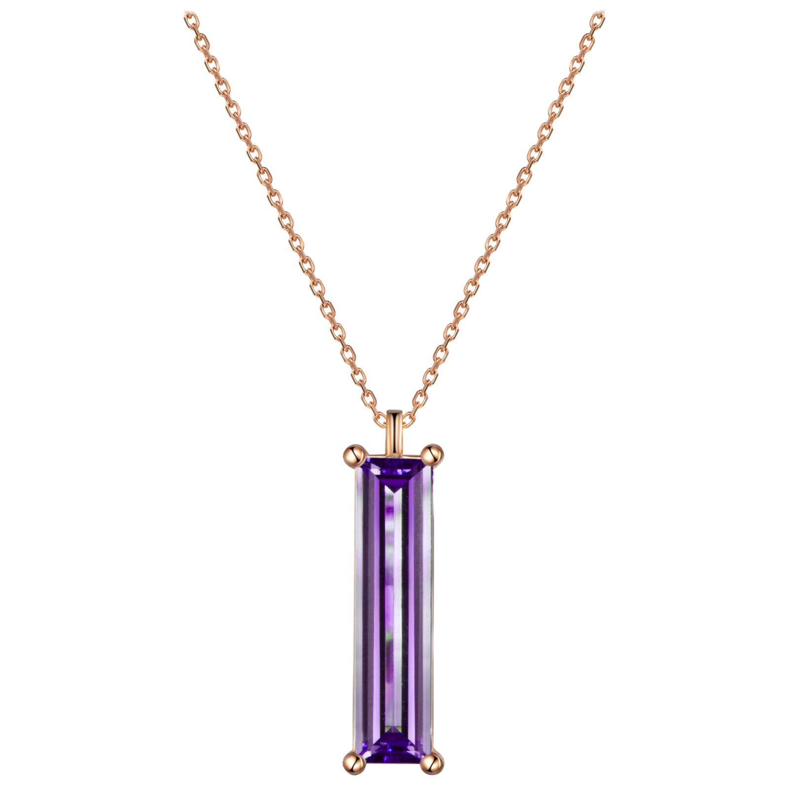 Hestia Modern Elizabeth Purple Amethyst Gemstone Pendant Necklace For Sale