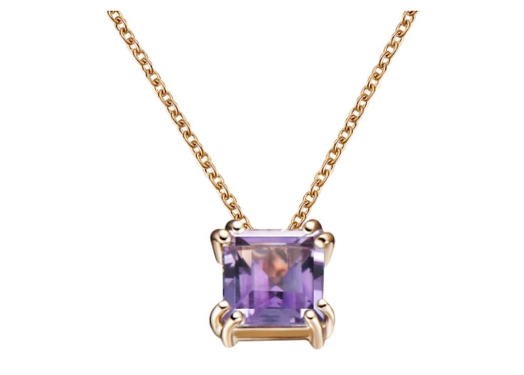 Women's Hestia Modern Purple Amethyst Princess Cut Gemstone Audrey Necklace For Sale
