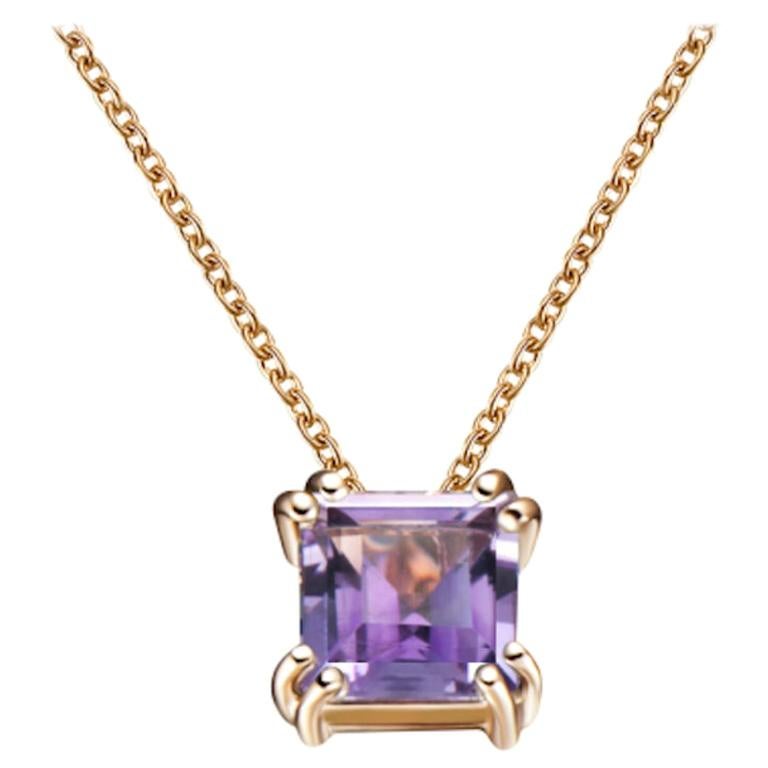 Hestia Modern Purple Amethyst Princess Cut Gemstone Audrey Necklace For Sale