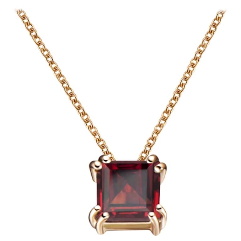 Hestia Modern Red Garnet Princess Cut Gemstone Audrey Necklace For Sale
