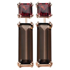 Hestia Modern Sophia Red Garnet Stud and Smoky Quartz Gemstone Earring Extenders