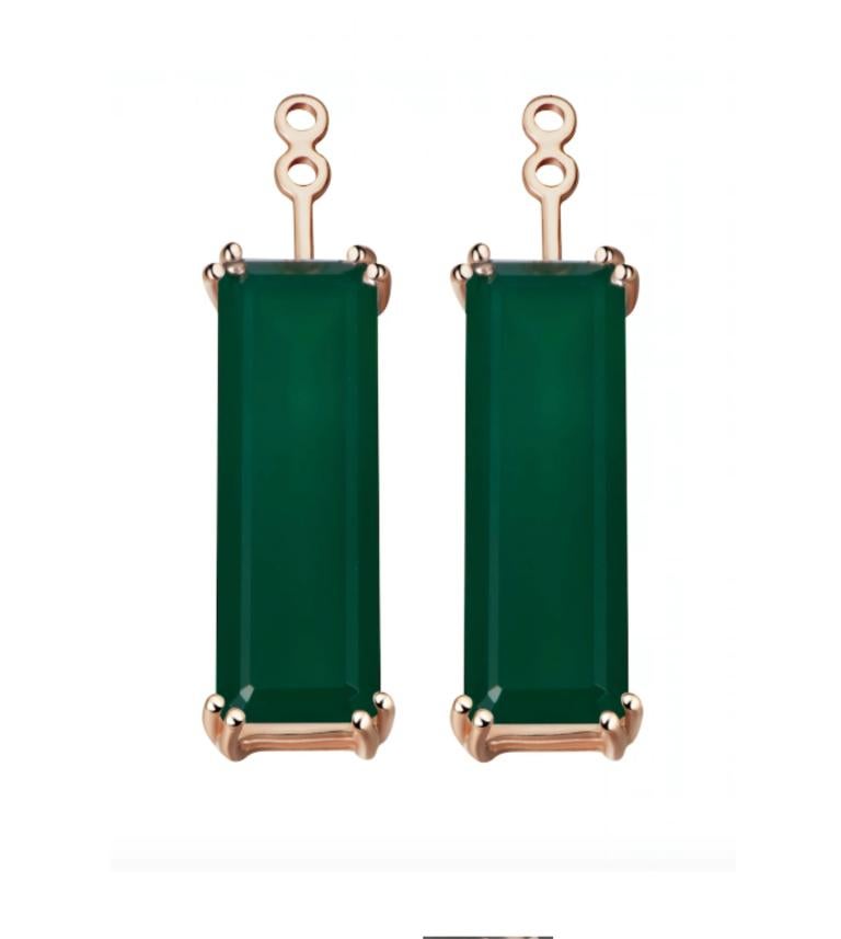 Emerald Cut Hestia Modern Sophia Green Agate Stud and Marilyn Gemstone Earring Extenders For Sale
