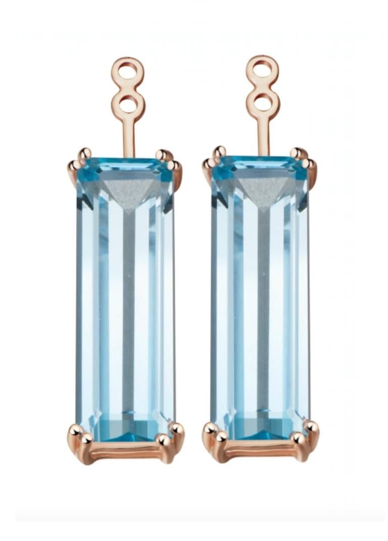 Emerald Cut Hestia Modern Sophia Swiss Blue Topaz Stud & Marilyn Gemstone Earring Extenders For Sale