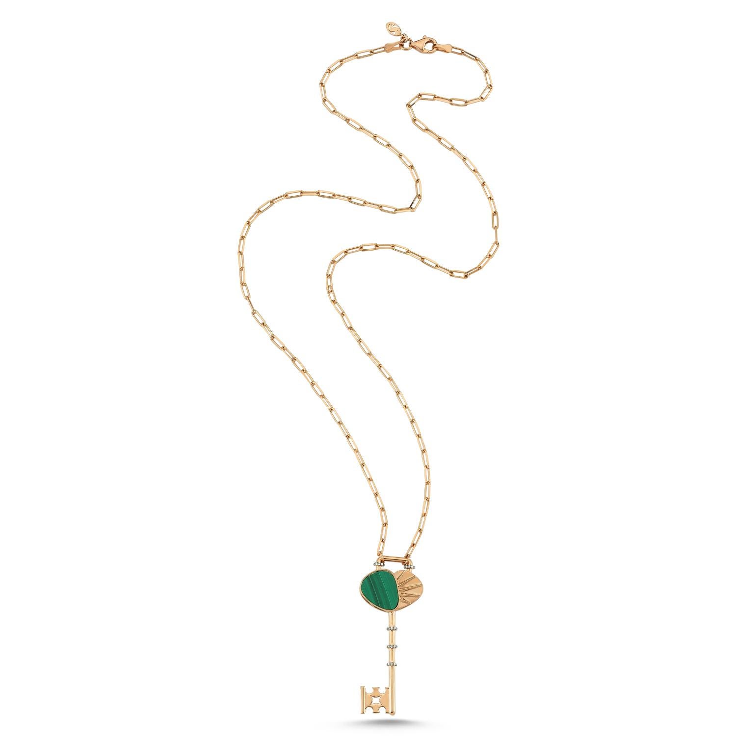 The Treasures of The Sea Collection is inspired by the water element which represents the treasures and natural stones hidden in the depths of the sea.

Hestia Necklace in Rose Gold with Malachite and White Diamond by Selda Jewellery

Additional