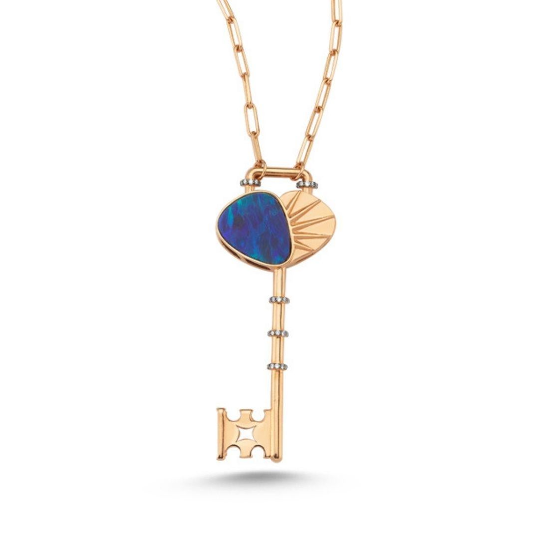 The Treasures of The Sea Collection is inspired by the water element which represents the treasures and natural stones hidden in the depths of the sea.

Hestia Necklace in Rose Gold with Opal and White Diamond by Selda Jewellery

Additional