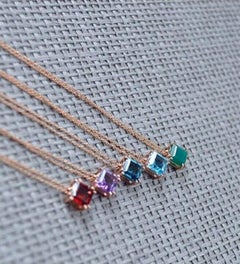 Hestia Modern Red Garnet Princess Cut Gemstone Audrey Necklace