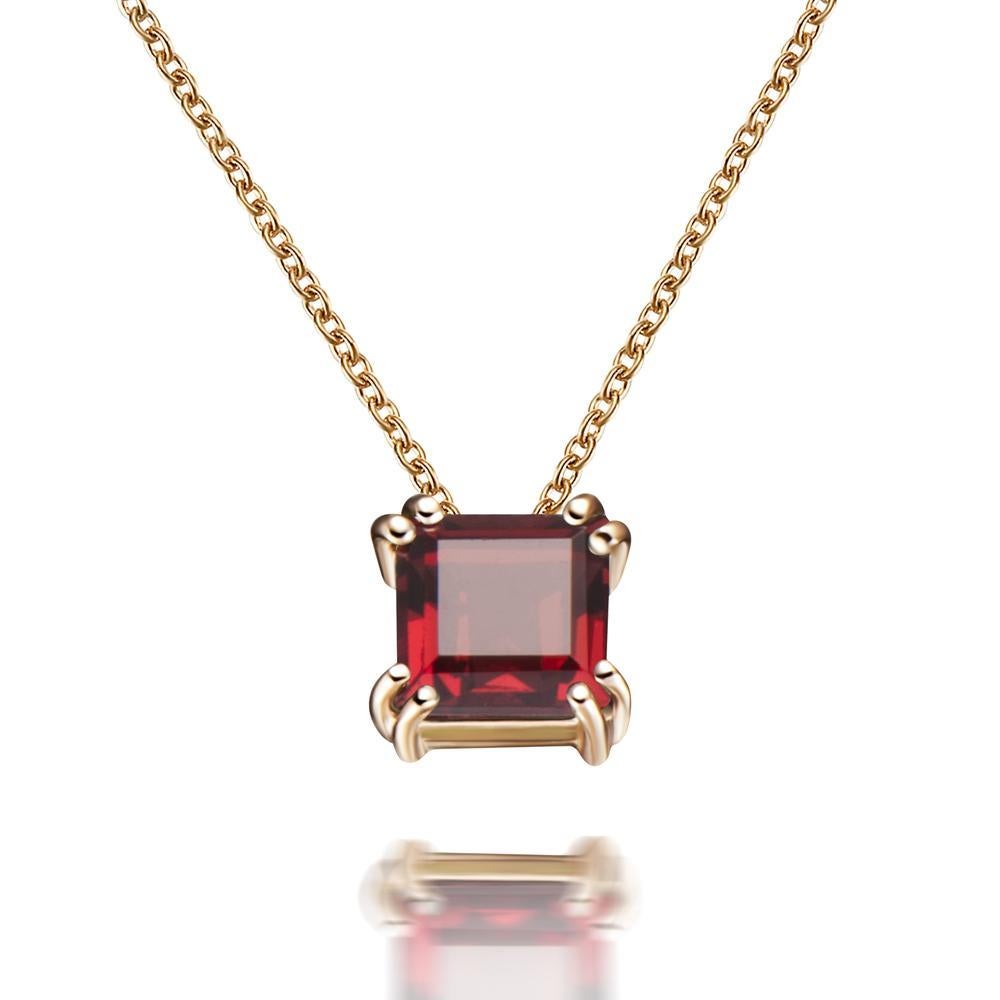 Women's Hestia Modern Red Garnet Princess Cut Gemstone Audrey Necklace For Sale