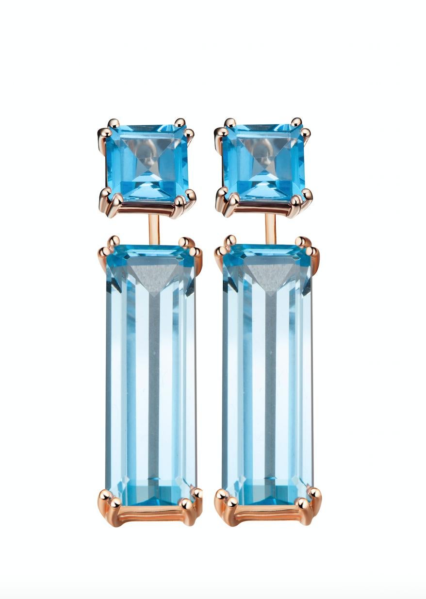 Hestia Modern Swiss Blue Topaz Princess Cut Sophia Stud Earrings For Sale 2