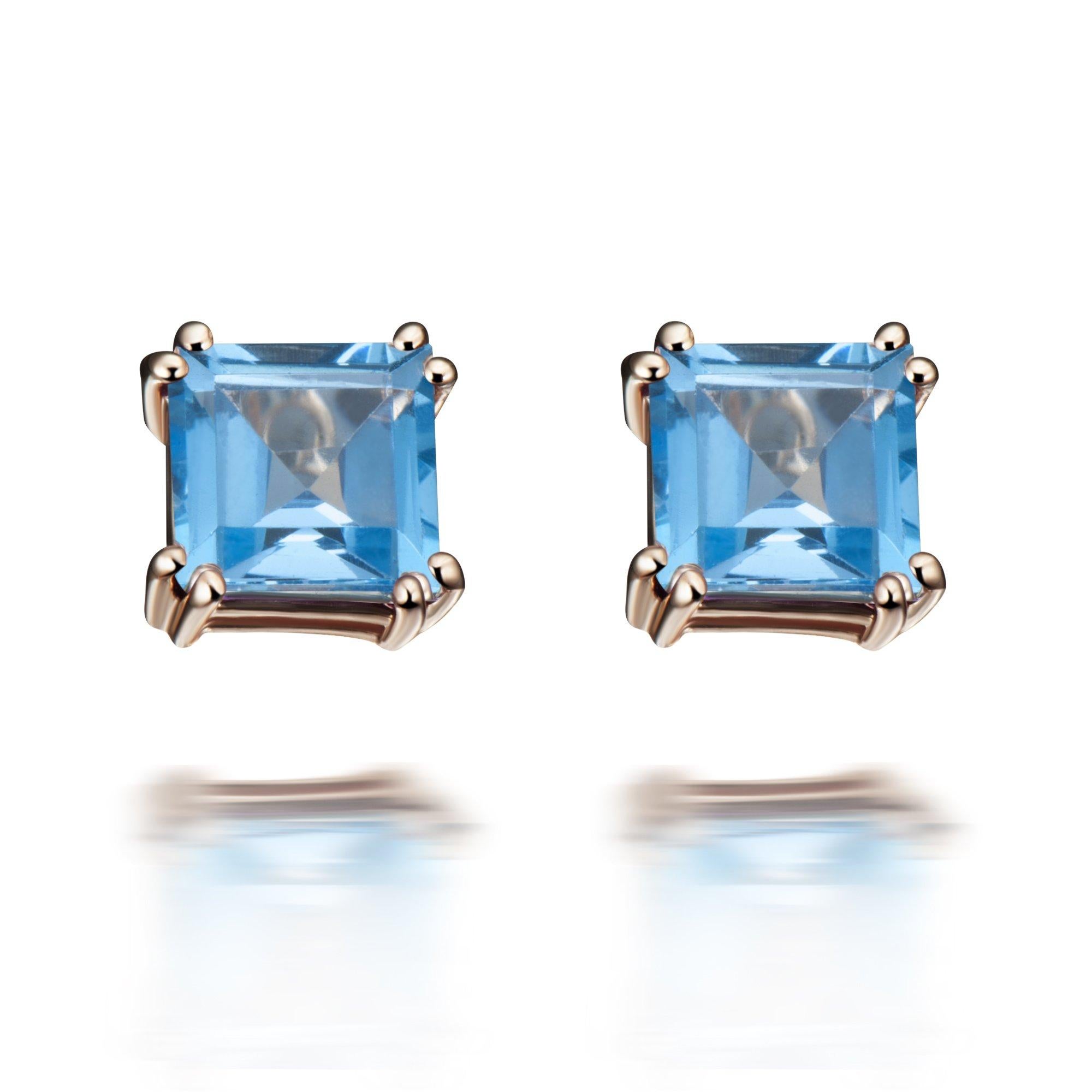 Hestia Modern Swiss Blue Topaz Princess Cut Sophia Stud Earrings For Sale 1