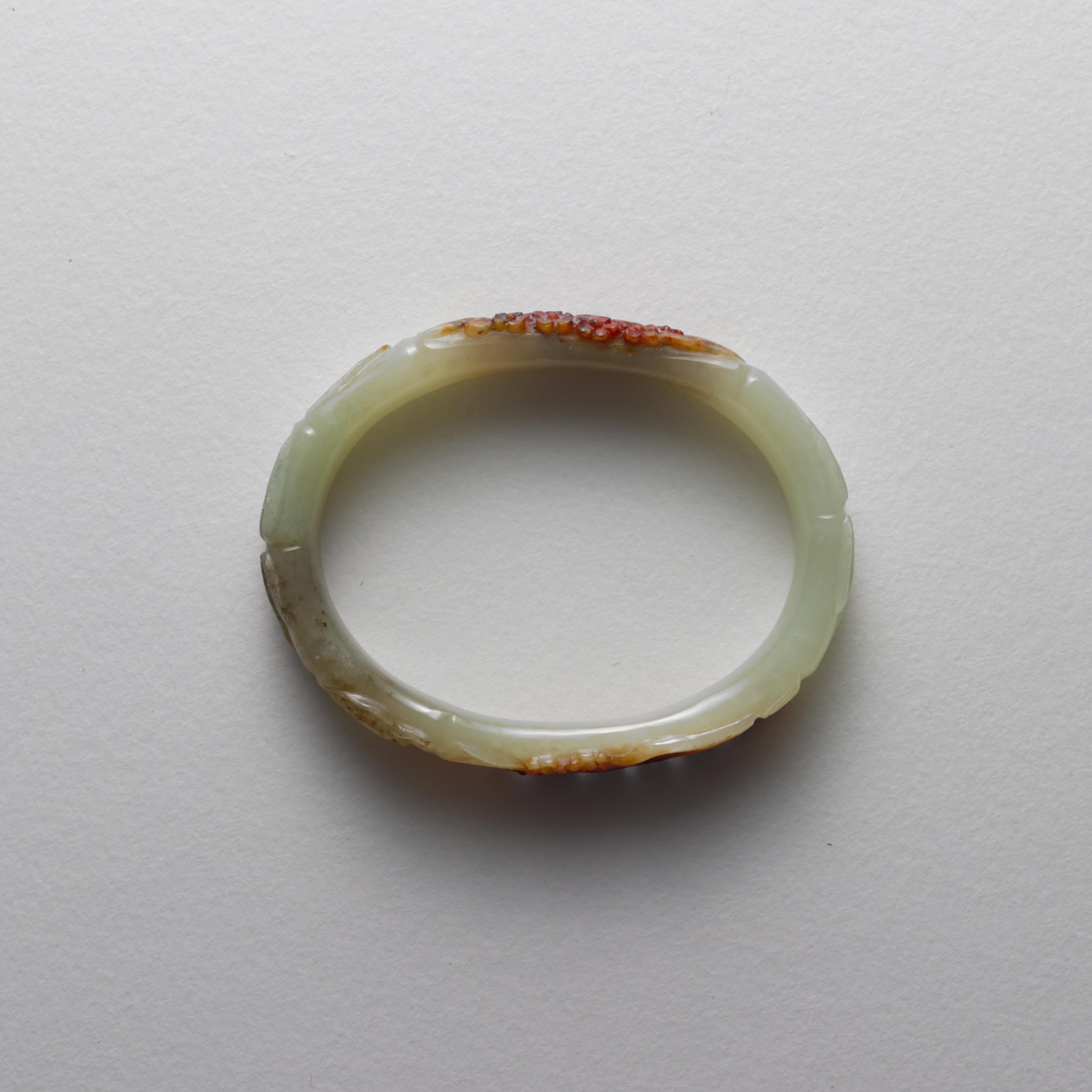 Hetian Jade Bangle with Rind, Hand Carved, Unique Oval, Certified Untreated 1