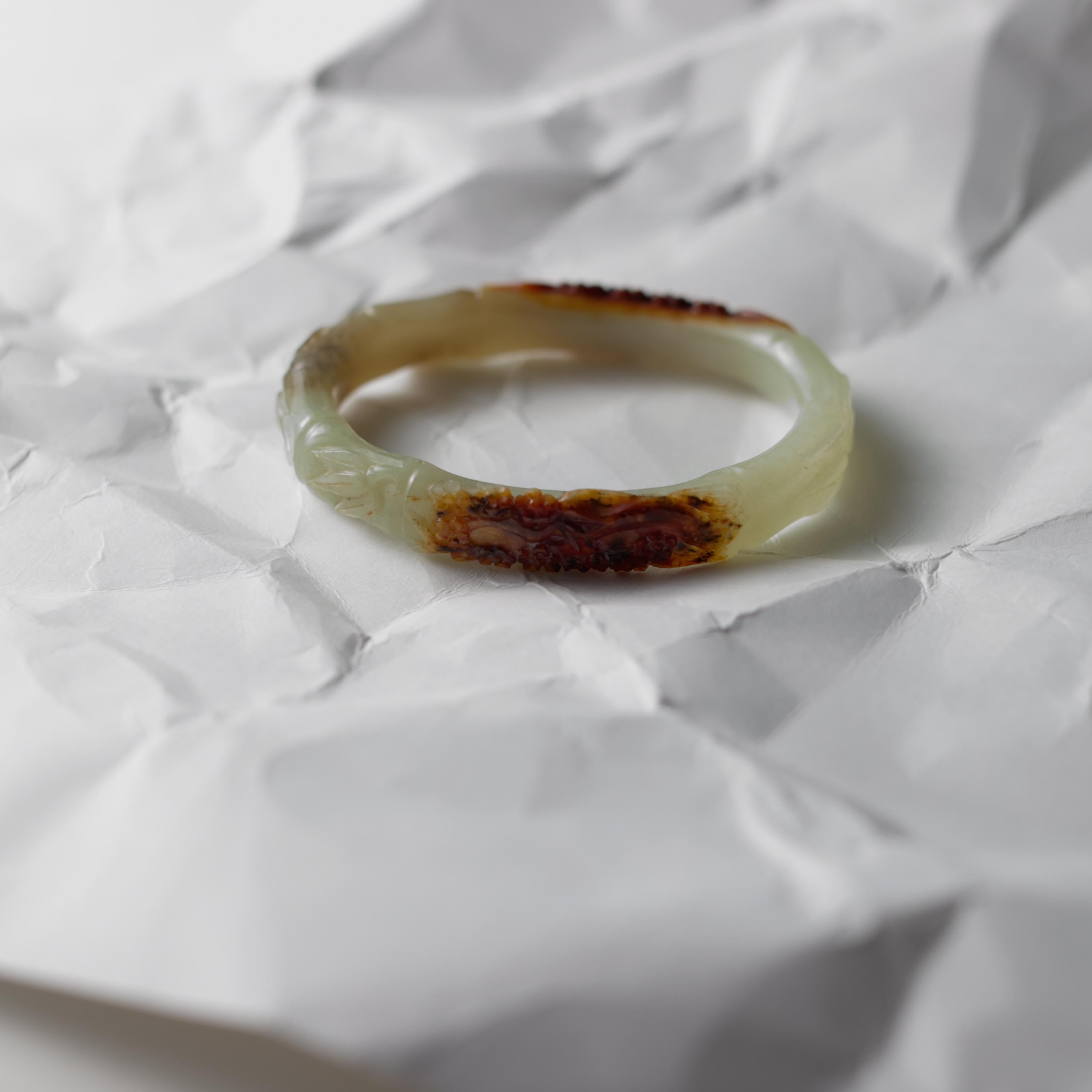 Hetian Jade Bangle with Rind, Hand Carved, Unique Oval, Certified Untreated 5