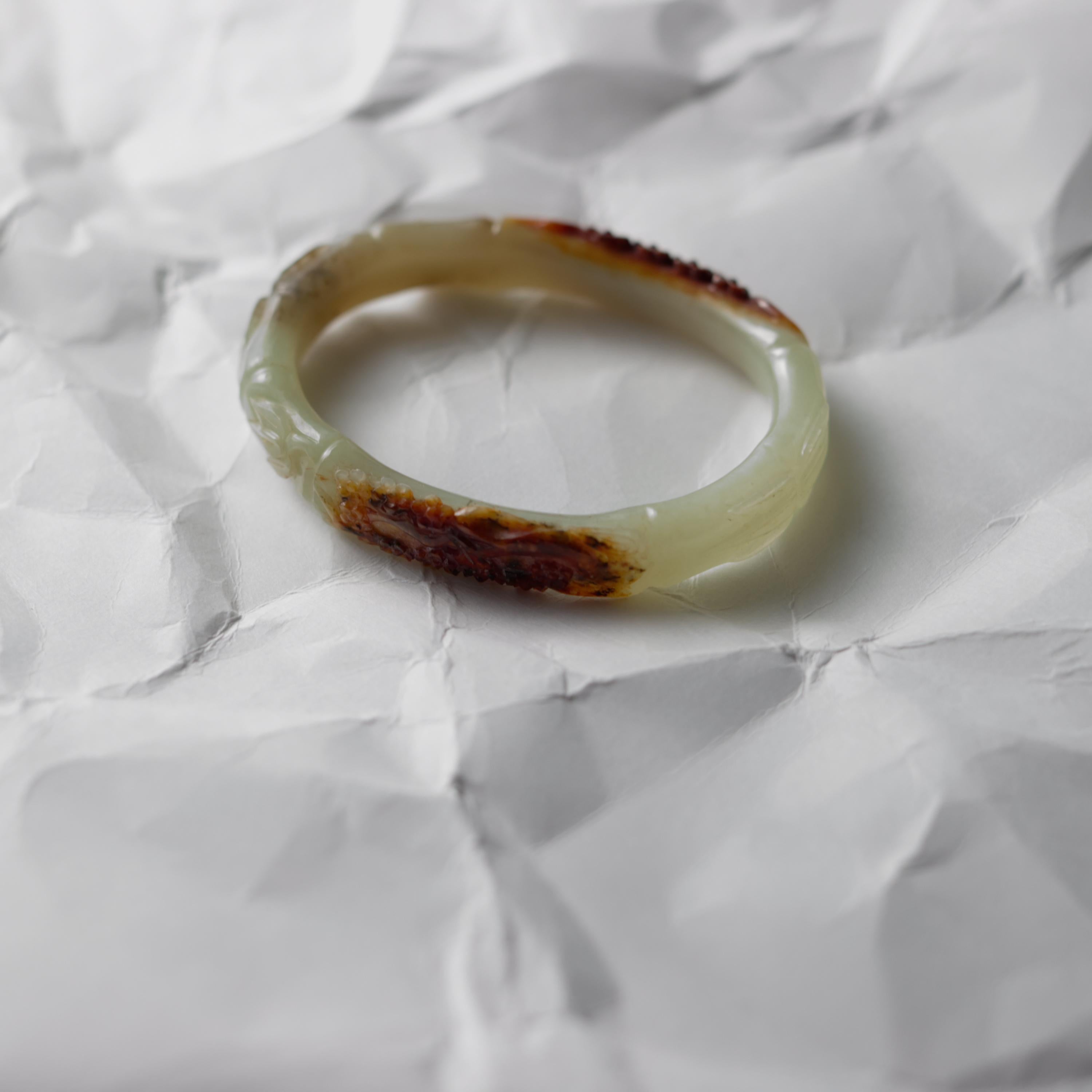 Hetian Jade Bangle with Rind, Hand Carved, Unique Oval, Certified Untreated In New Condition In Southbury, CT