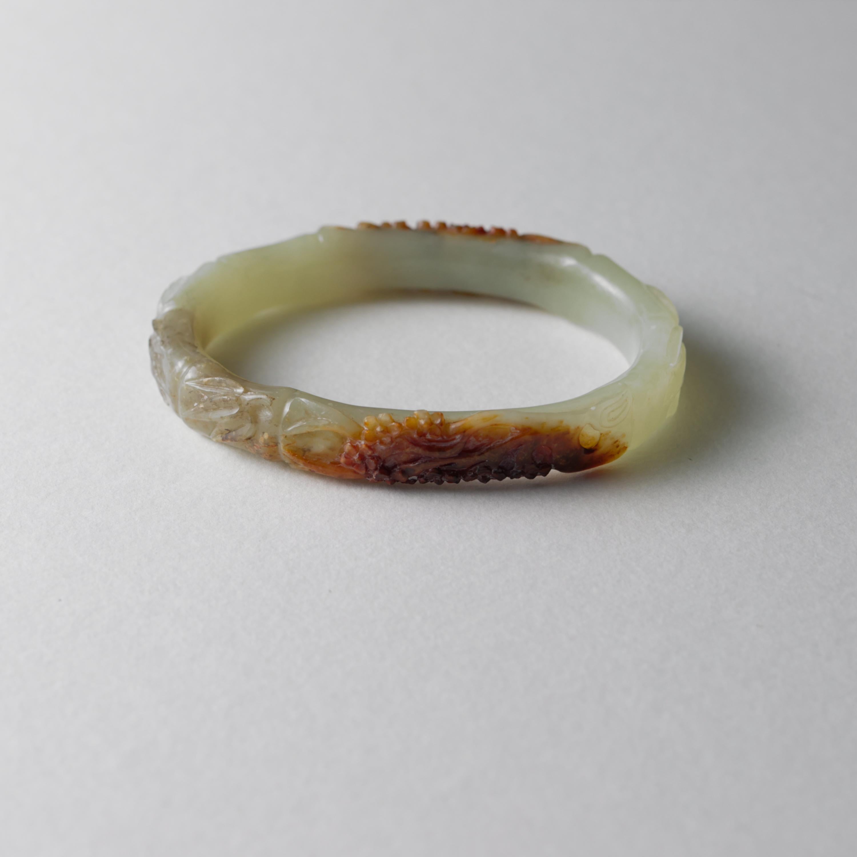 Women's or Men's Hetian Jade Bangle with Rind, Hand Carved, Unique Oval, Certified Untreated