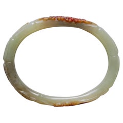 Hetian Jade Bangle with Rind, Hand Carved, Unique Oval, Certified Untreated