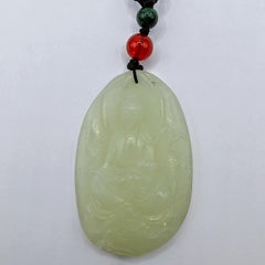 Hetian White Jade 和田白玉 Goddess of Mercy Guanyin Pendant With Jade & Agate Accent