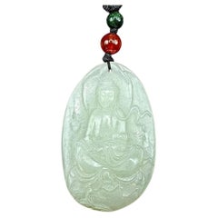 Hetian White Jade 和田白玉 Goddess of Mercy Guanyin Pendant With Jade 
Agate Accent