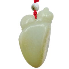 Hetian White Jade Harmony Twin Immortals Hehe Erxian Ornament with Red Silk Cord