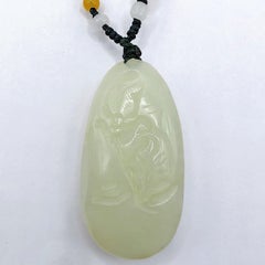 Hetian White Jade 和田白玉 Pixiu Prosperity Pendant with Natural Skin on Beaded Cord
