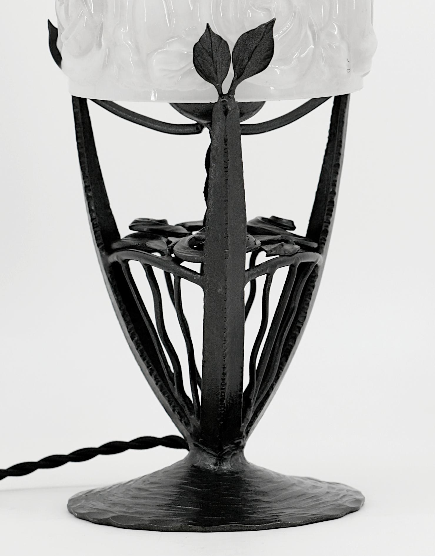 Verre Lampe de bureau Art déco française HETTIER-VINCENT & BACCARAT, 1925 en vente