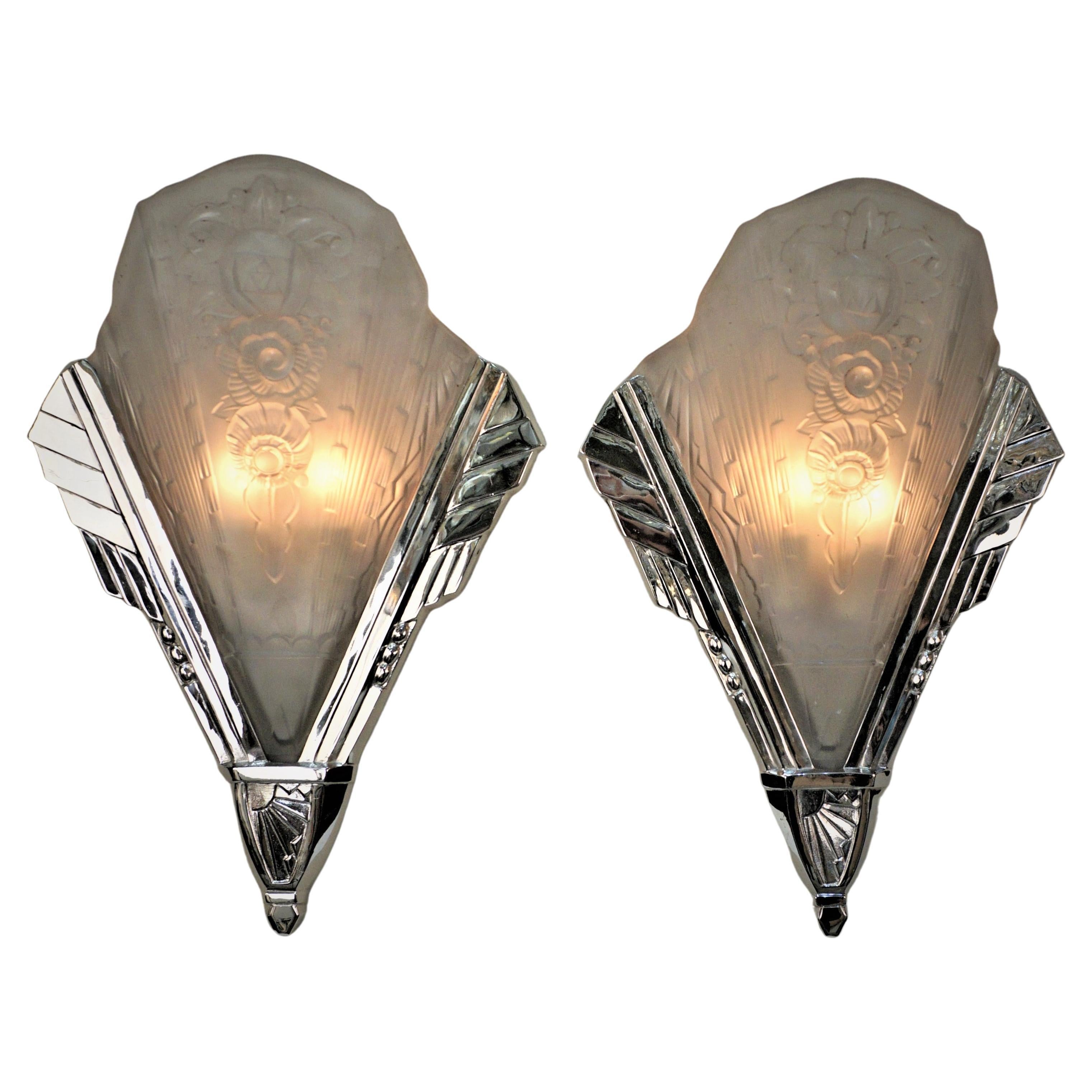 Hettier & Vincent Large Art Deco Wall Sconces 2 Pairs For Sale