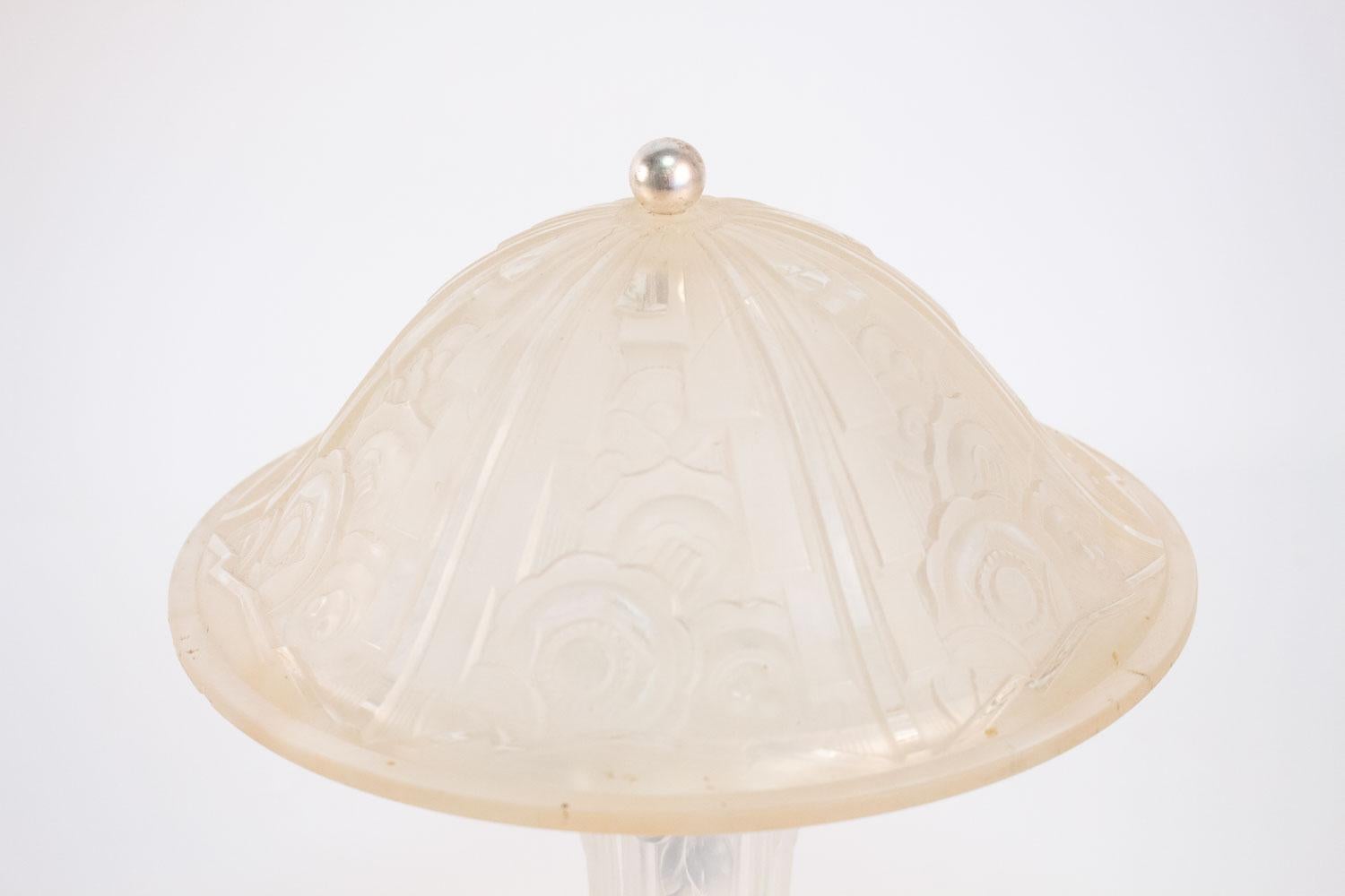 Art Deco Hettier Vincent Pair of Glass Table Lamps For Sale