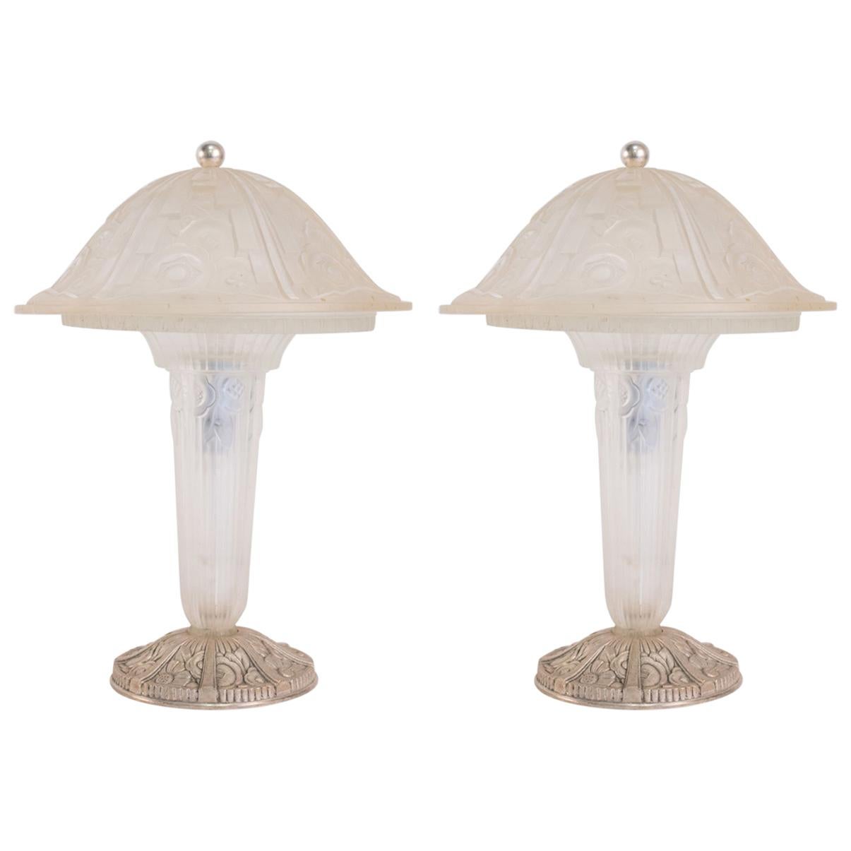 Pair of French Art Deco Table Lamps Signed by Hettier and Vincent at