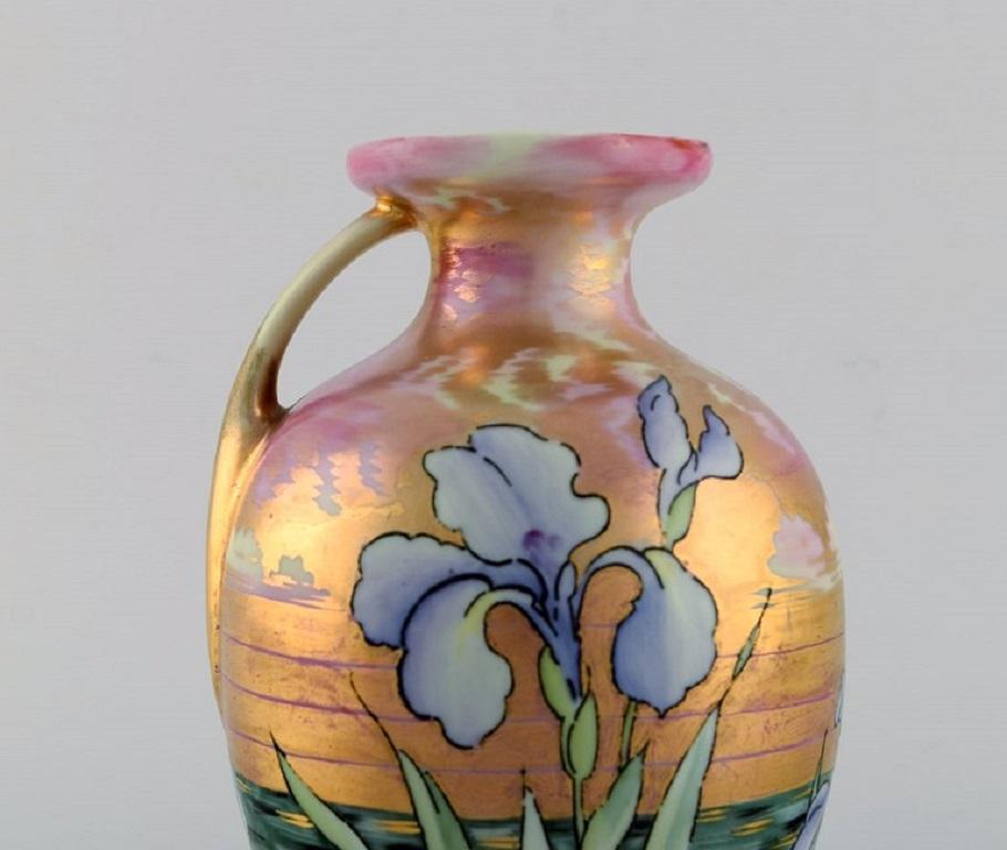 Glazed Heubach, Germany, Antique Art Nouveau Vase in Porcelain with Flowers, Ca. 1900