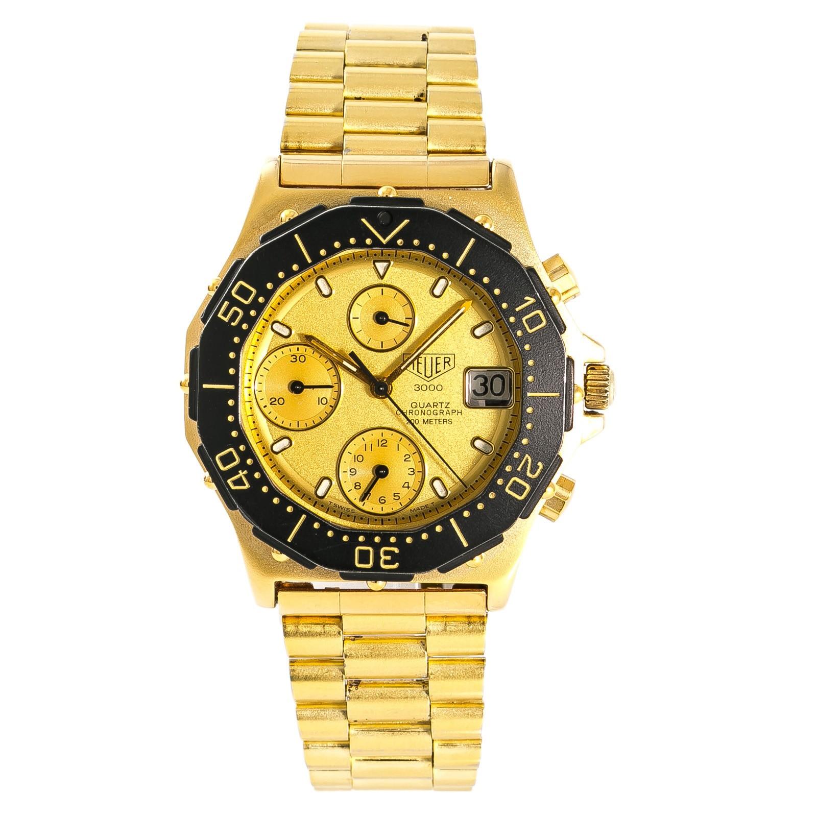Heuer 3000 Men's Vintage Quartz Watch Chronograph Gold Plated at 