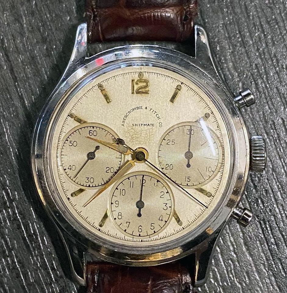 HEUER FOR ABERCROMBIE & FITCH CO. TRIPLE CHRONOGRAPH C. 1940'S MEN'S WATCH MADE BY HEUER

ITEM DESCRIPTION: 

Abercrombie & Fitch Co. was not originally the urban teen clothing brand we know today… Named after its founder David T Abercrombie, it was