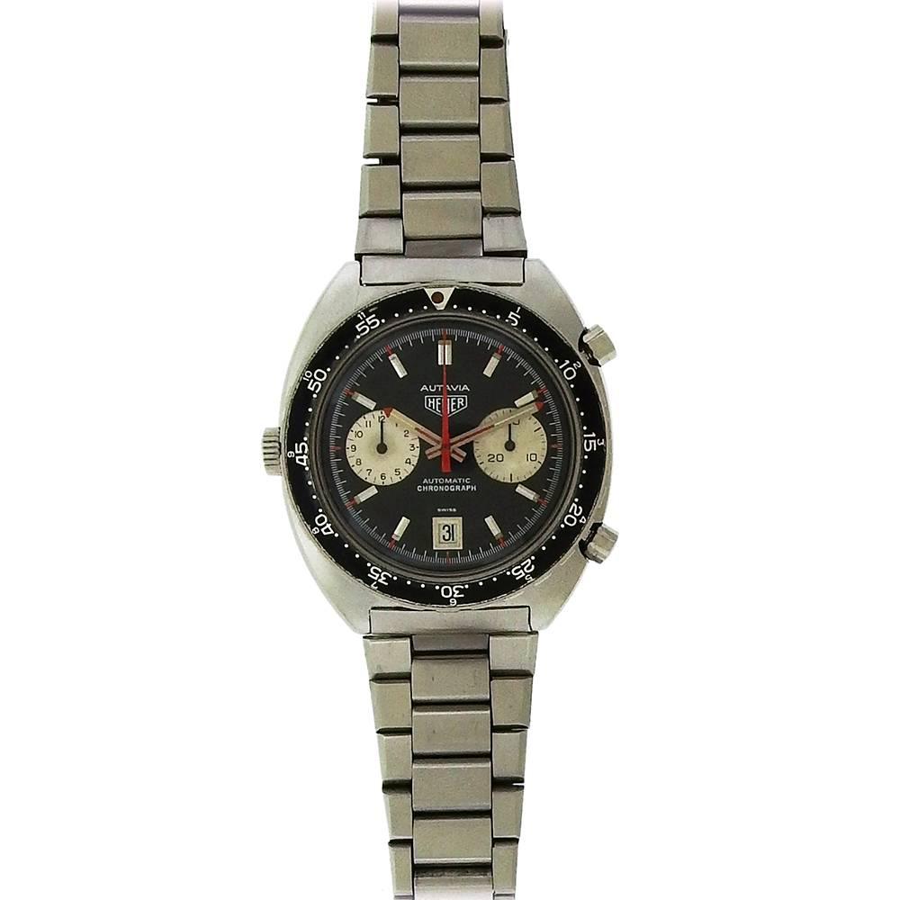 Heuer Stainless Steel Autavia Chronograph Automatic Wristwatch, circa 1970s 1