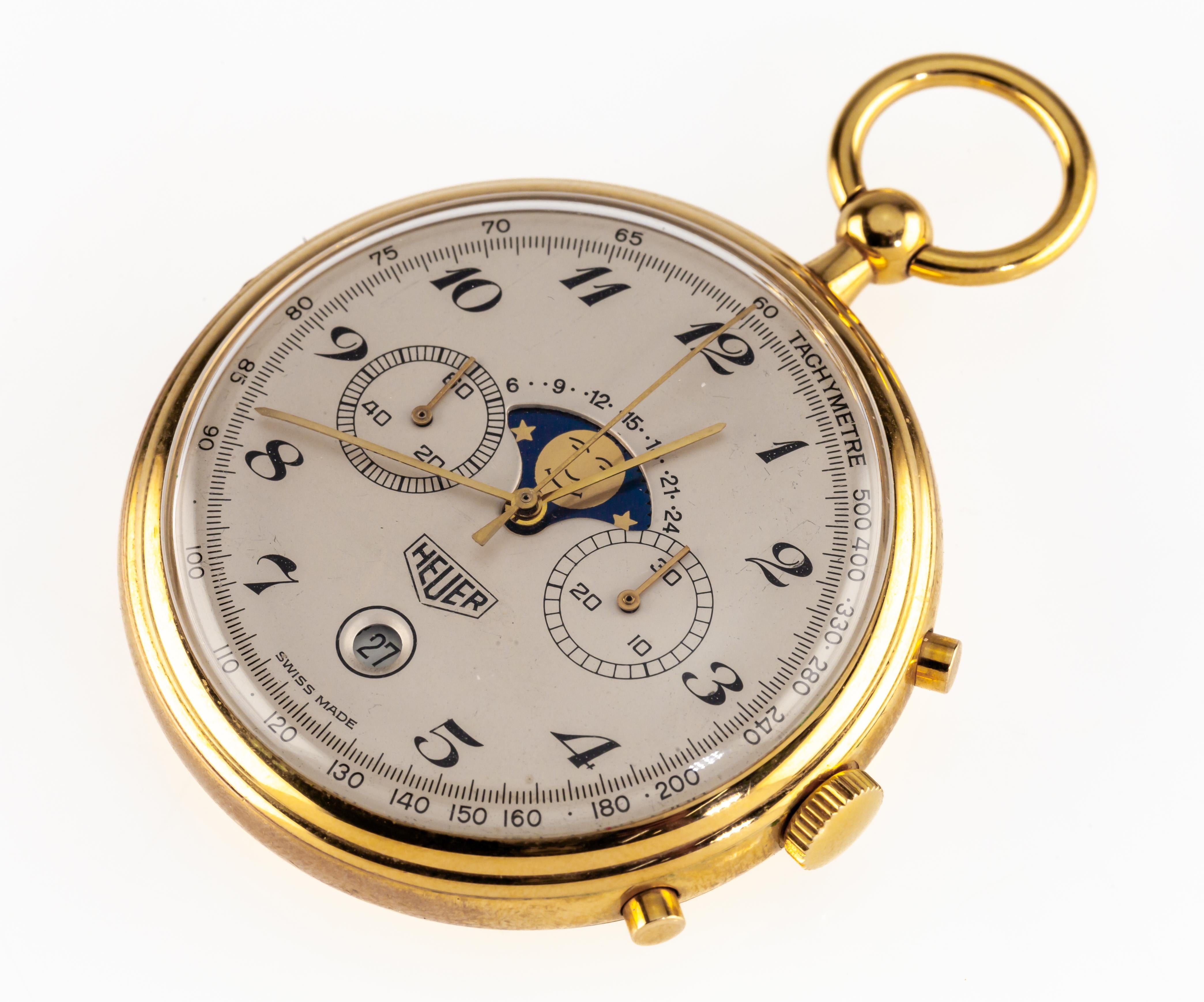 Donna Heuer Moonphase placcato oro Orologio da tasca placcato oro con scatola e documenti in vendita