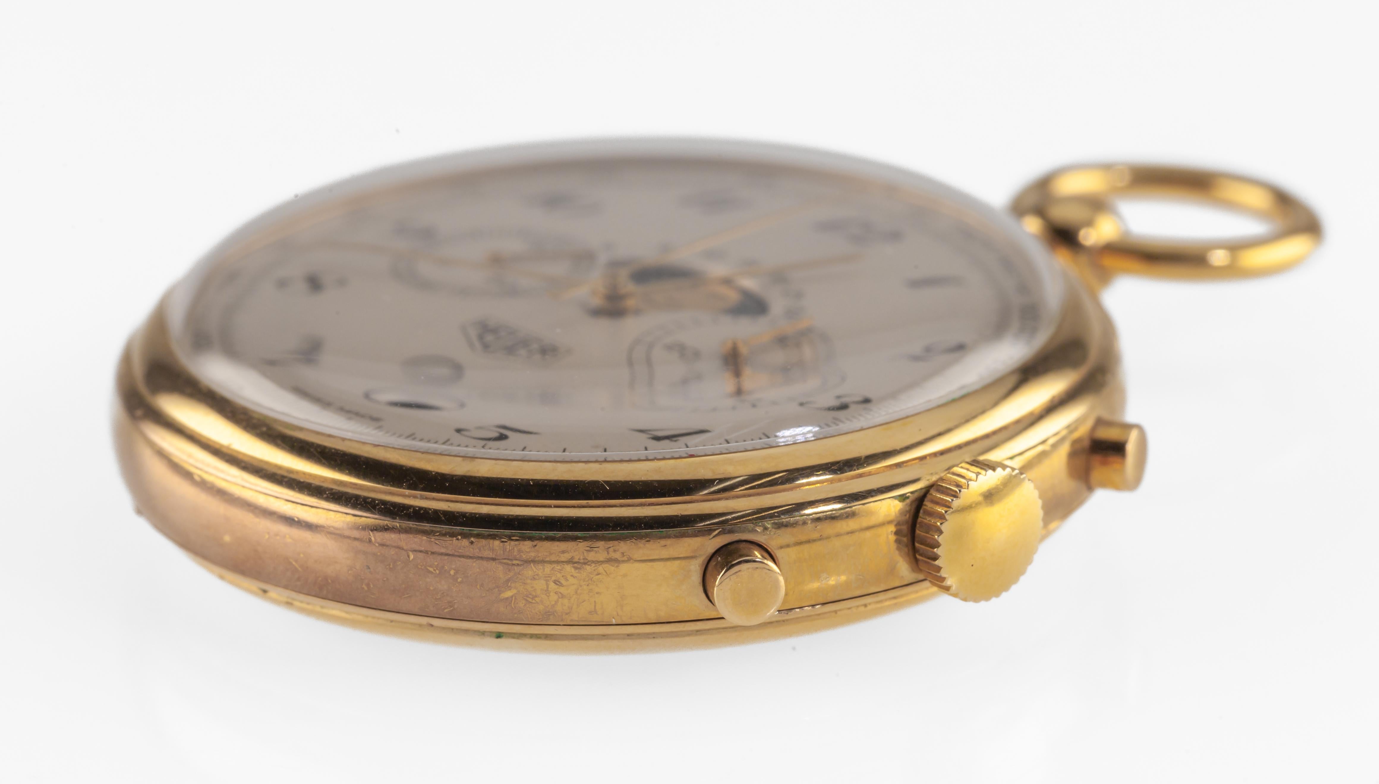 Heuer Moonphase placcato oro Orologio da tasca placcato oro con scatola e documenti in vendita 4