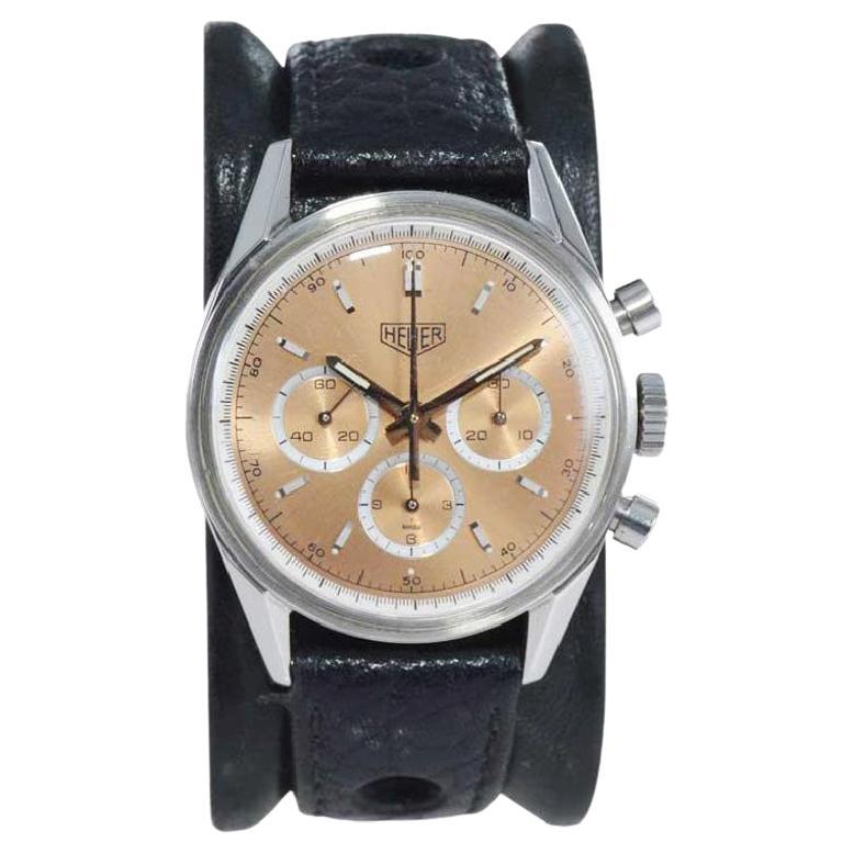 FACTORY / HOUSE: Heuer Watch Company
STYLE / REFERENCE: 3 Reg. Chronograph
METAL / MATERIAL: Stainless Steel 
CIRCA / YEAR: 1990's
DIMENSIONS / SIZE: Length 44mm x Diameter 35mm
MOVEMENT / CALIBER: Manual Winding / 18 Jewels / Caliber 1873
DIAL /