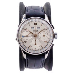 Vintage Heuer Stainless Steel Original Dial Triple Date Chronograph Wristwatch