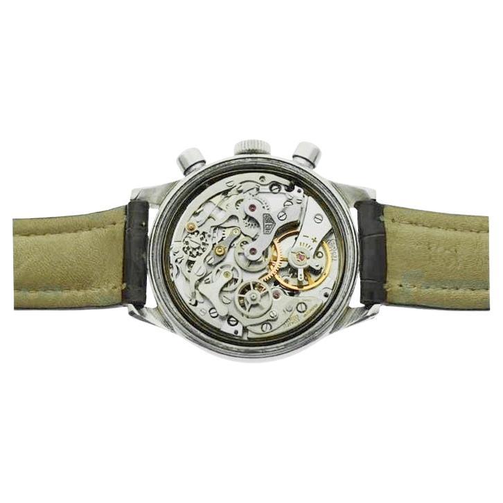 Montre chronographe manuelle Heuer en acier inoxydable étanche à trois registres en vente 9