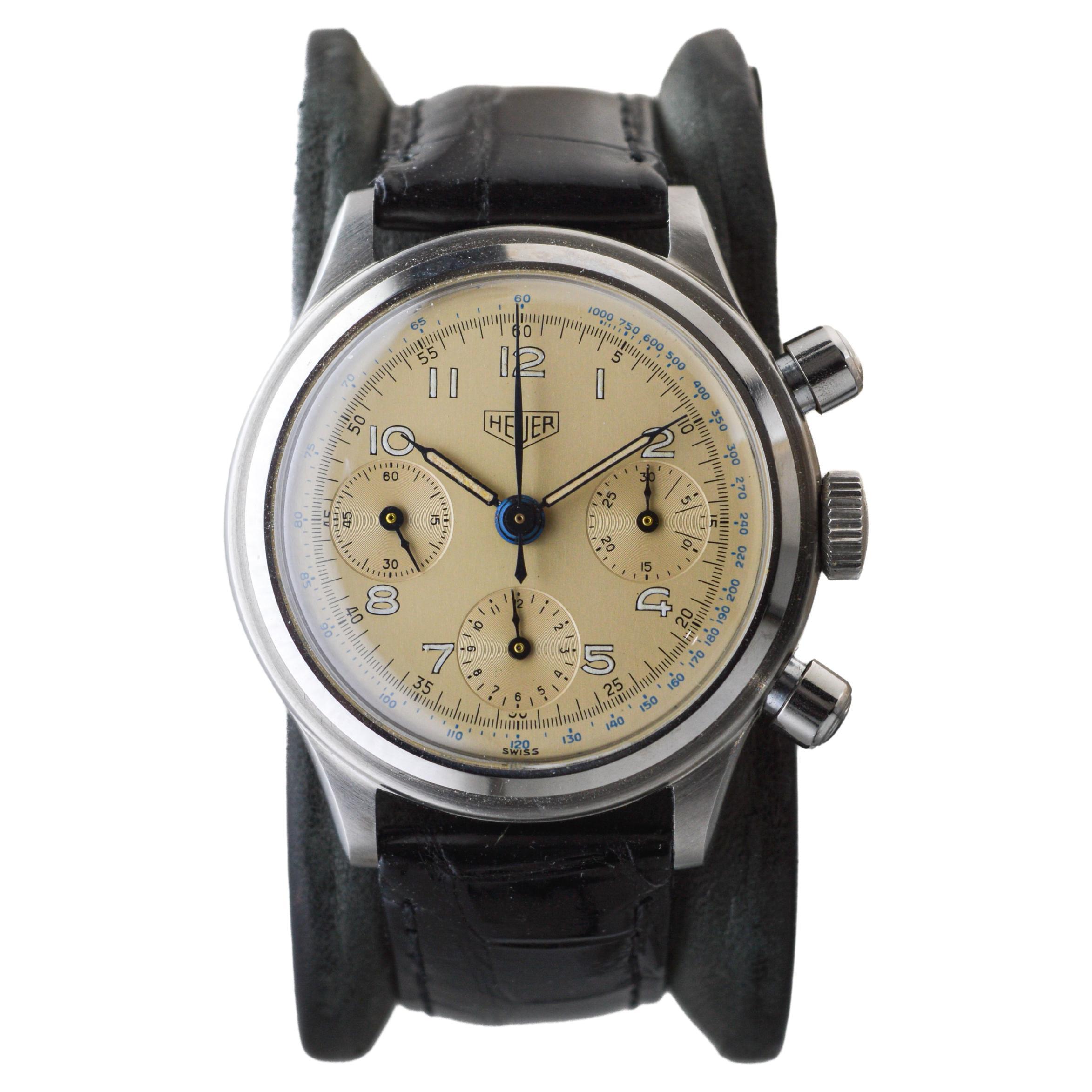 Heuer Edelstahl Wasserdichte Drei Register-Chronograph-Handuhr