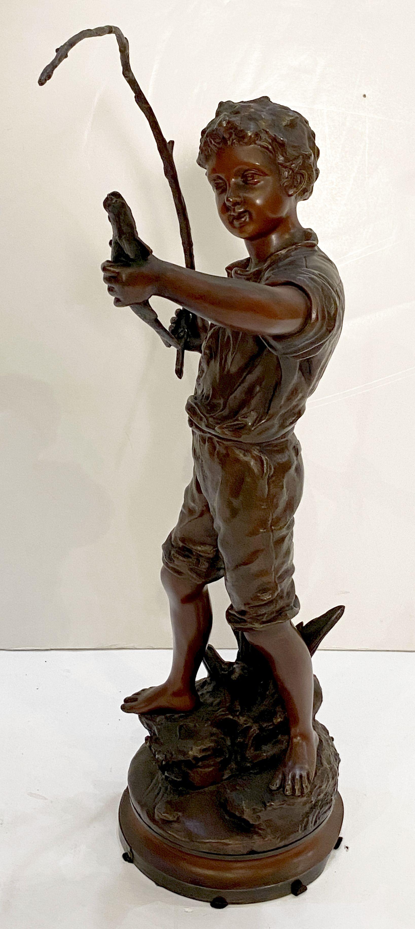 Heureux Pêcheur or Happy Fisherboy Bronze Sculptural Figure by Charles Anfrie  4