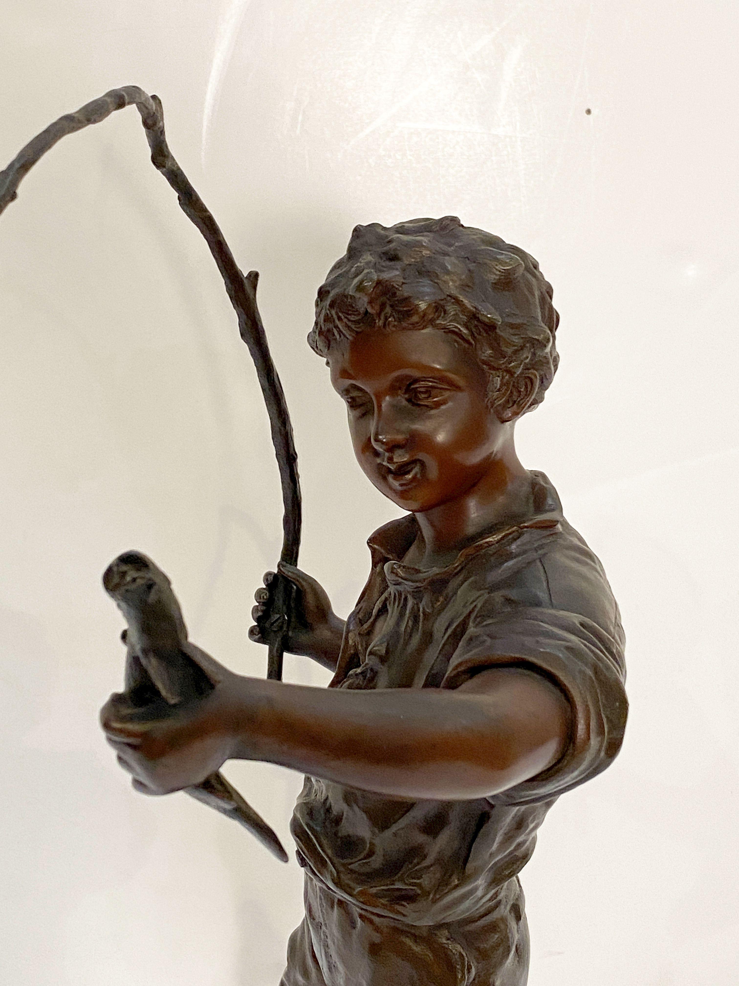 Heureux Pêcheur or Happy Fisherboy Bronze Sculptural Figure by Charles Anfrie  5