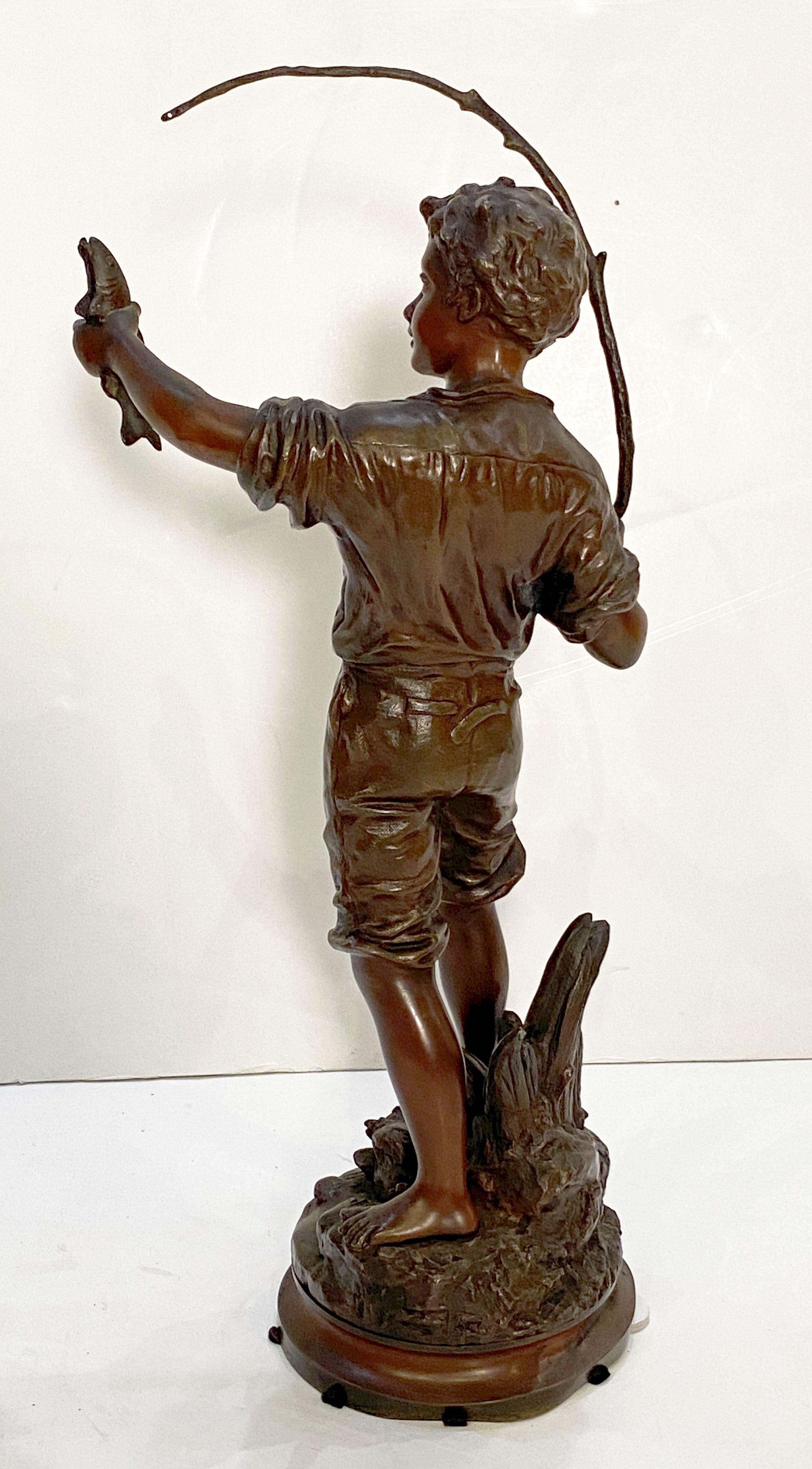 Heureux Pêcheur or Happy Fisherboy Bronze Sculptural Figure by Charles Anfrie  6