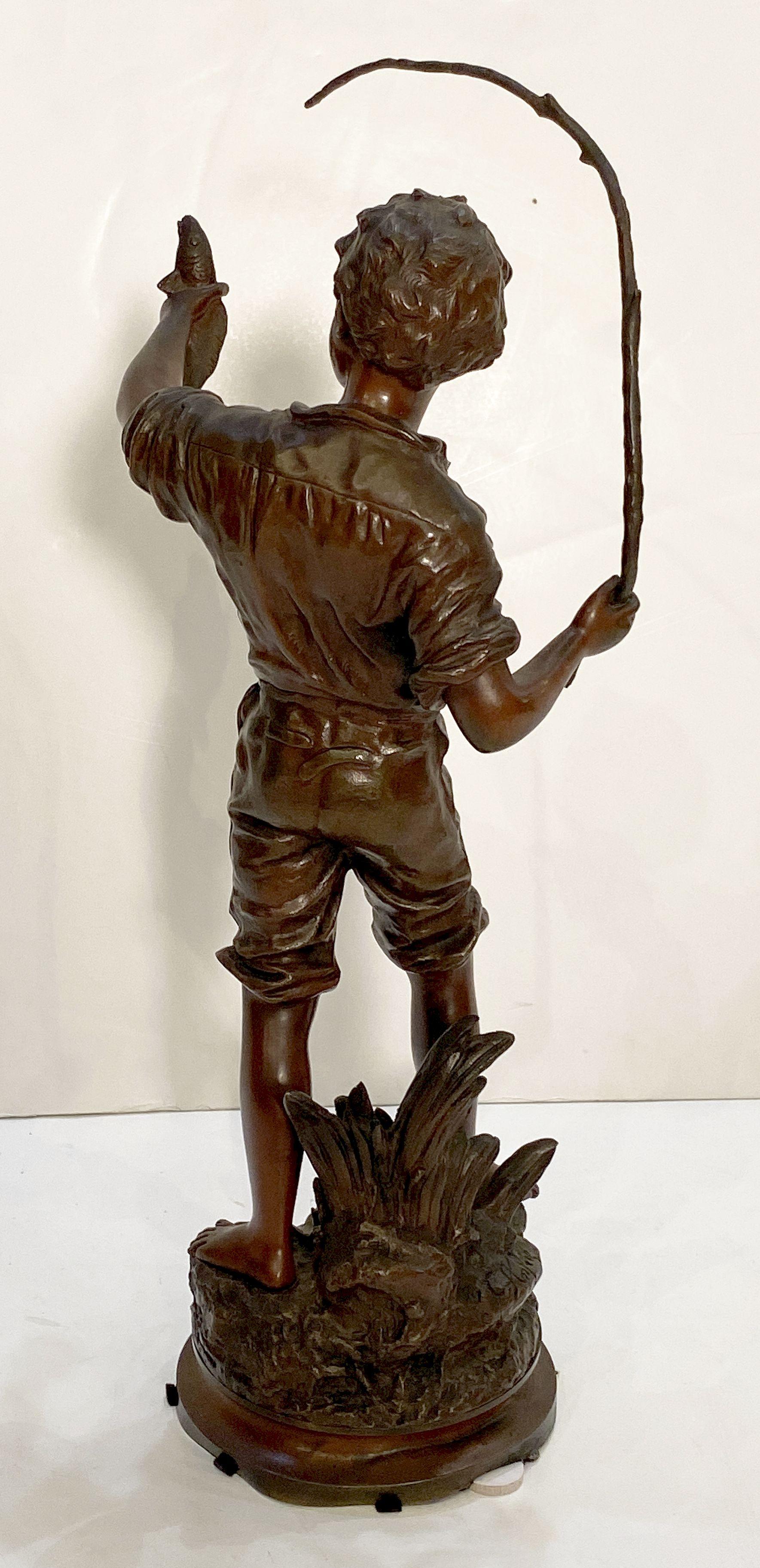 Heureux Pêcheur or Happy Fisherboy Bronze Sculptural Figure by Charles Anfrie  7