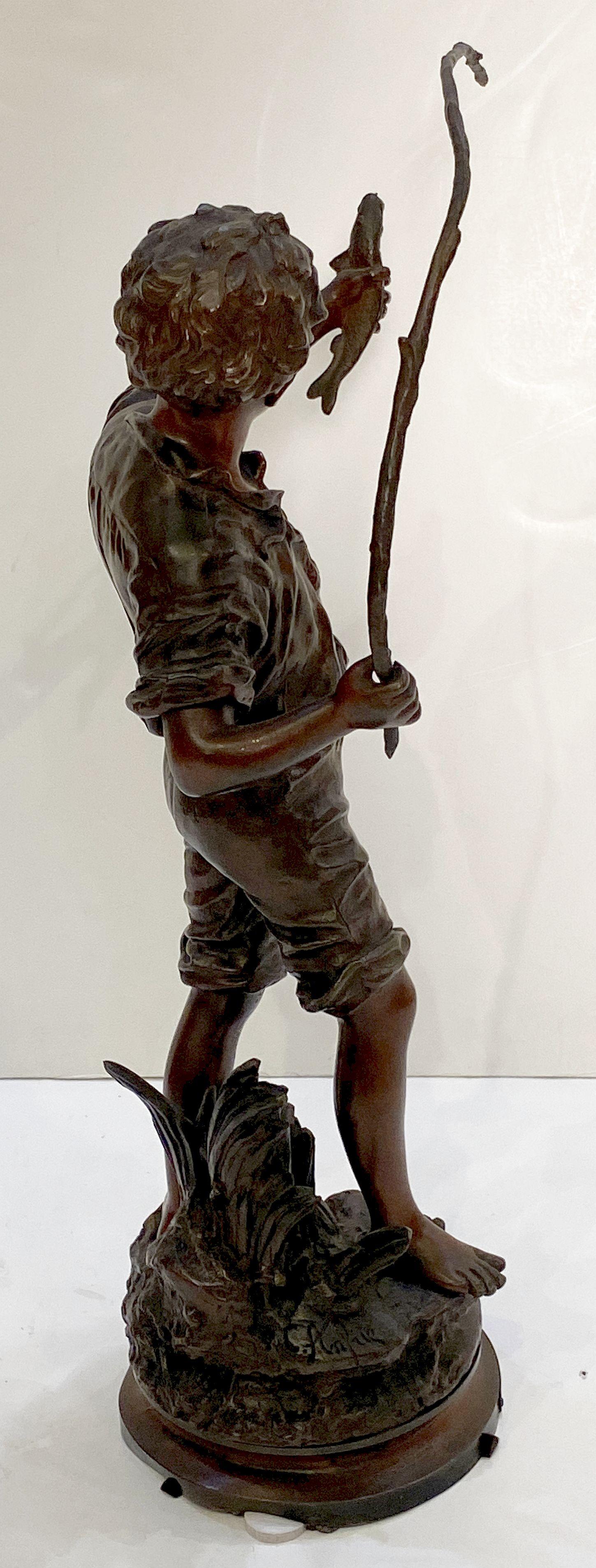 Heureux Pêcheur or Happy Fisherboy Bronze Sculptural Figure by Charles Anfrie  9