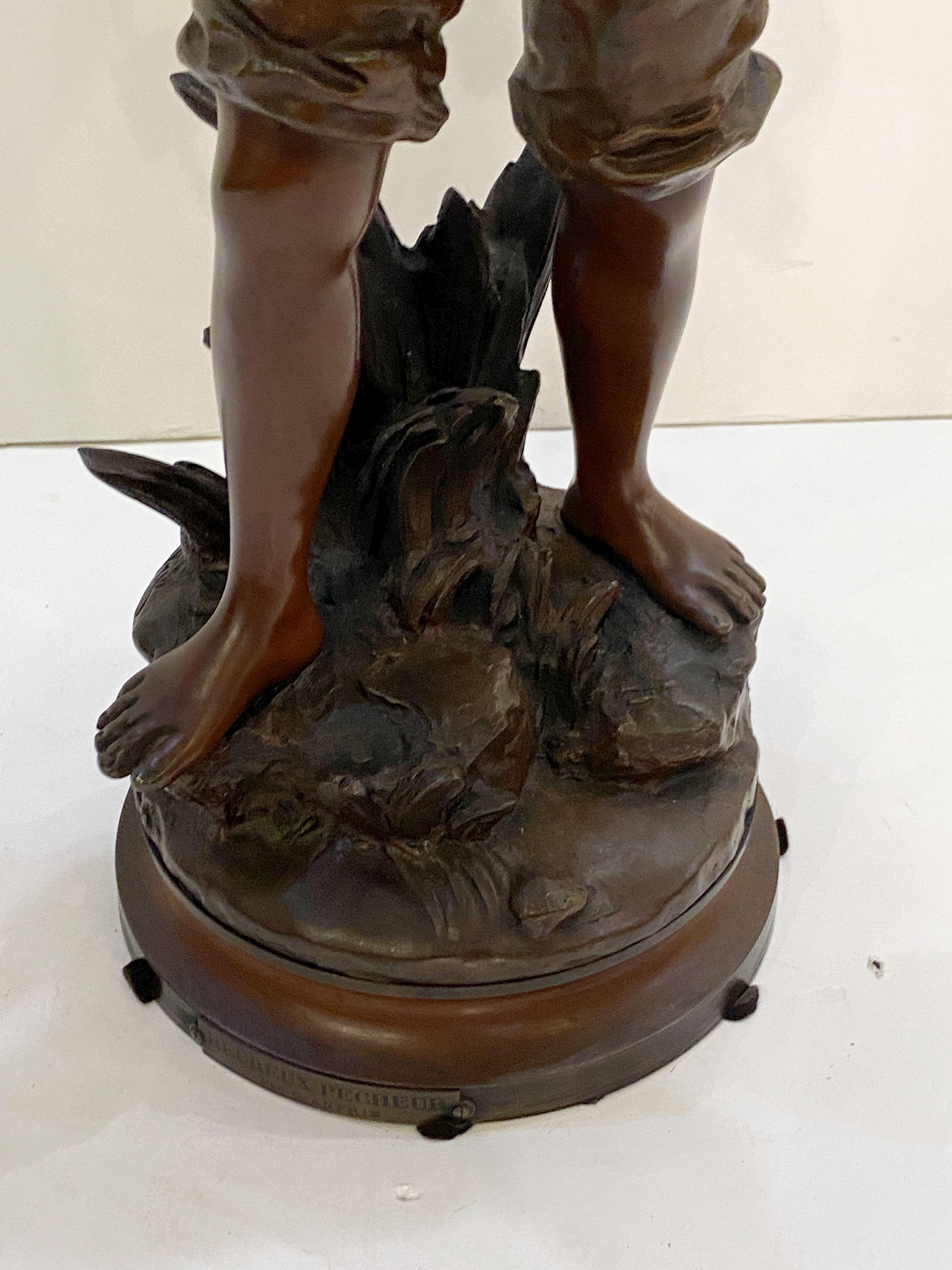 Heureux Pêcheur or Happy Fisherboy Bronze Sculptural Figure by Charles Anfrie  10
